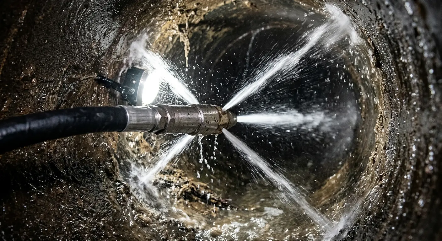 High-pressure hydro jetting nozzle cleaning sewer pipe for Trenchless Sewer Repair in Murrysville